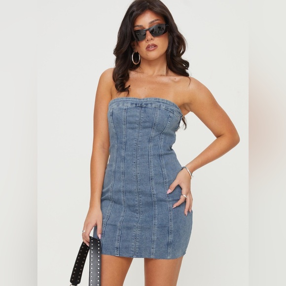 Princess Polly Houser‎ Denim Mini Dress NWT - Picture 2 of 7